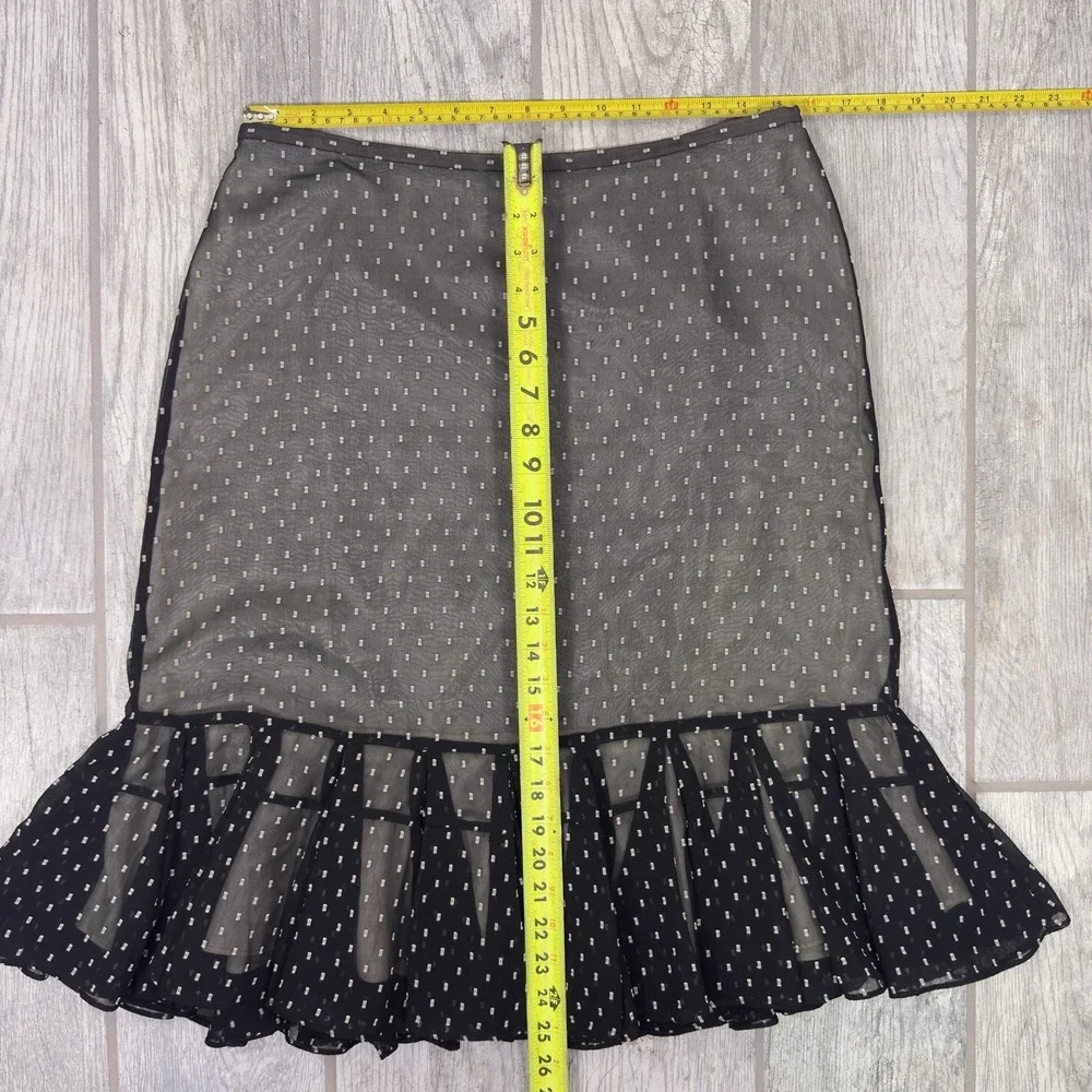 Ann Taylor LOFT Sheer Polka Dot Black Chiffon‎ Ruffle Hem Skirt 10P Workwear